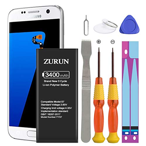 Product Cover Galaxy S7 Battery ZURUN 3400mAh Li-Polymer Battery EB-BG930ABE Replacement for Samsung Galaxy S7 G930 G930V G930A G930T G930P with Screwdriver Tool Kit | S7 Battery Replacement Kit [2 Year Warranty]