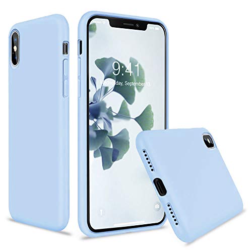 Product Cover Vooii iPhone Xs Case, iPhone X Case, Soft Liquid Silicone Slim Rubber Full Body Protective iPhone Xs/X Case Cover (with Soft Microfiber Lining) Design for iPhone X iPhone Xs - Light Blue