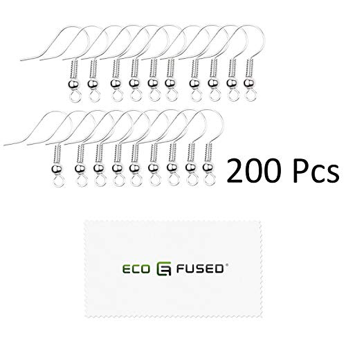 Product Cover Eco-Fused 18mm Earring Hooks - 200 pcs - Coil and Ball Style Nickel-Free Ear Wires - Silver-Plated Steel- Great for DIY Earrings