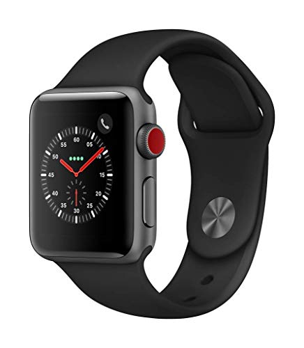Product Cover Apple Watch Series 3 (GPS + Cellular, 38mm) - Space Gray Aluminium Case with Black Sport Band (Renewed)