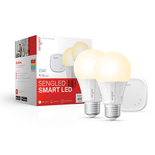 Product Cover Sengled Smart Light Bulb Starter Kit, Smart Bulbs that Work with Alexa & Google Home, Smart LED Light Bulb A19 Soft White (2700K), 800LM 9W (60W Equivalent), 2 Smart Bulbs & 1 Smart Hub