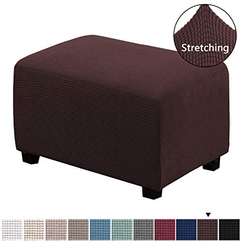 Product Cover H.VERSAILTEX High Stretch Soft Rectangle Slipcover with Elastic Bottom Durable Spandex Stretch Ottoman Slipcover Folding Storage Stool Furniture Protector for Living Room, Large Size, Chocolate