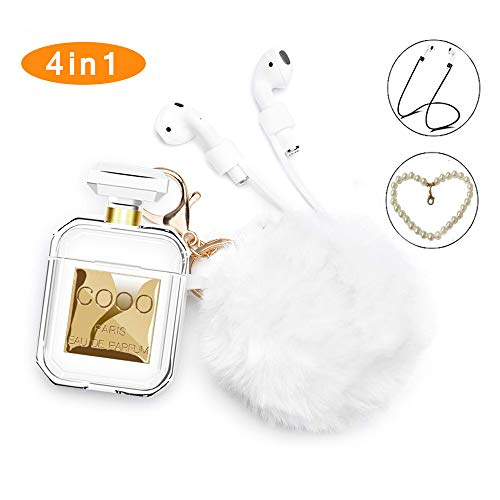 Product Cover Airpods Case,Rcligent Perfume Bottle Case Shockproof with Cute Fur Ball Keychain Pearl for Apple Airpods 2&1