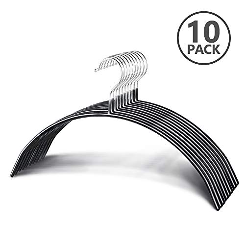 Product Cover Zoe Deco Slip Reducing Contour Clothes Hangers with Grippy Coating, Sleek and Slim Arc-Shape Hangers, Bump Free Hanger Solution (Black, 16.5