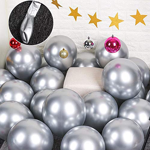 Product Cover Party Balloons 12inch 50 Pcs Latex Metallic Balloons Chrome Balloons Birthday Balloons Shiny Balloons Party Decoration Wedding Birthday Baby Shower Christmas Party - Metallic Silver