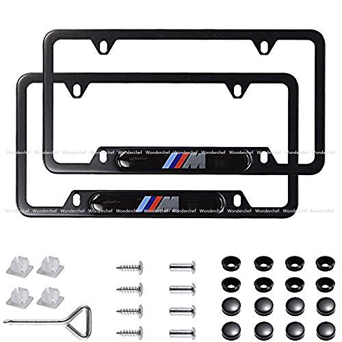 Product Cover Wonderchef 2Pack M Logo Stainless Steel License Frame with for BMW,with Screw Caps Cover Set-Black (BMW-M)