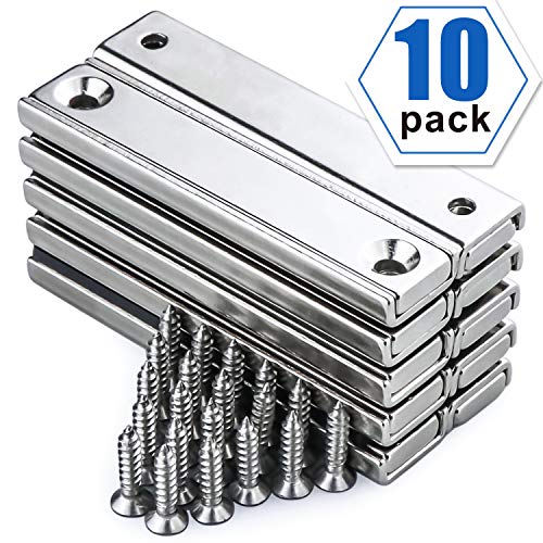 Product Cover Neodymium Rectangular Pot Magnet with Countersunk Hole and Matching Screws - 60x13.5x5mm, 10 Packs