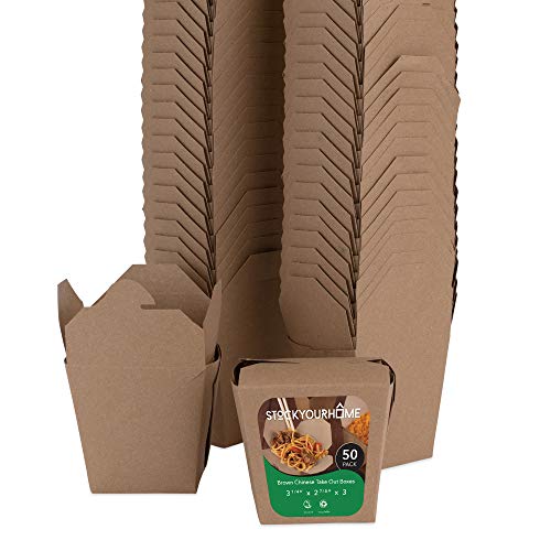 Product Cover Take Out Food Containers 16 Oz Microwaveable Kraft Brown Paper Chinese Takeout Box (50 Pack) Leak and Grease Resistant Stackable Pint Size to Go Boxes - Recyclable Food Containers - Party Favor Box