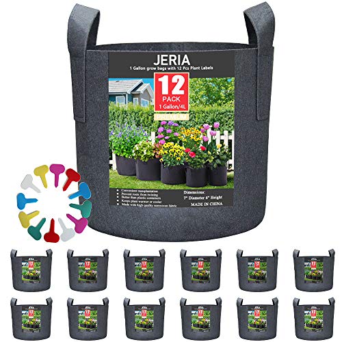 Product Cover JERIA 12-Pack 1 Gallon, Vegetable/Flower/Plant Grow Bags, Aeration Fabric Pots with Handles (Black), Come with 12 Pcs Plant Labels