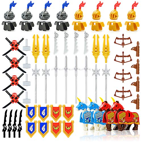 Product Cover Minifigures Weapon Pack Accessories Kit Knight Weapons Set Including Armor Helmet Shield Barding Horses Designed for Minifigures Compatible with Minifigures of All Major Brands (Medieval Weapon)