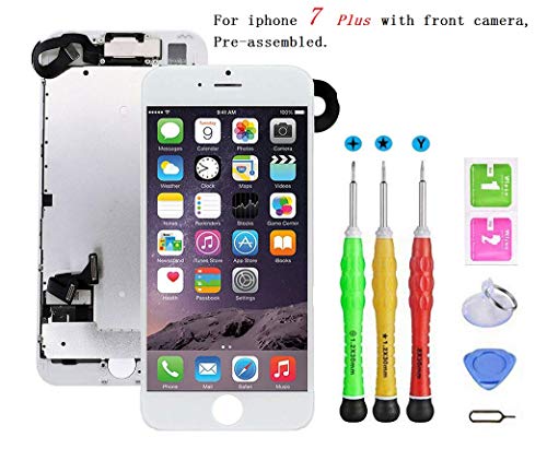 Product Cover Screen Replacement Compatible with iPhone 7 Plus Full Assembly - LCD 3D Touch Display Digitizer with Sensors and Front Camera, Fit Compatible with iPhone 7 Plus (White)