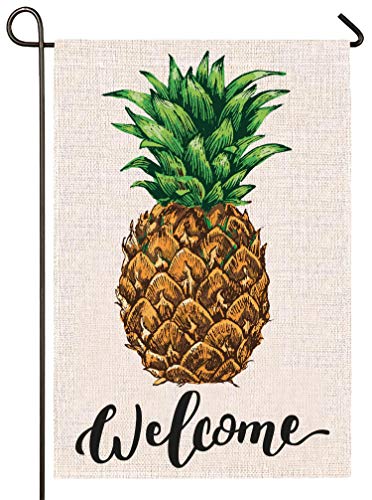 Product Cover Atenia Burlap Garden Flag, Double Sided Garden Outdoor Yard Flags for Summer Decor (Pineapple)