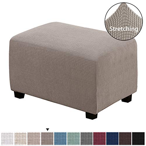 Product Cover Sofa Slipcovers Footstool Protector Covers Ottoman Slipcovers Stretch Storage Ottoman Covers Shield Machine Washable Stylish Furniture Cover with Spandex Jacquard Checked Pattern, Large, Taupe