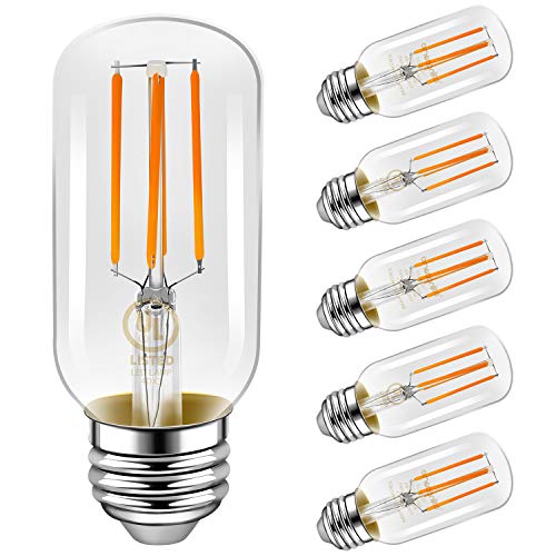 Product Cover LED Light Bulbs, Emotionlite E26 Dimmable Vintage Edison Tubular Bulb, 40W Equivalent, Warm White, 4W 2700K, 350LM, Medium Base, UL Listed, 6 Pack