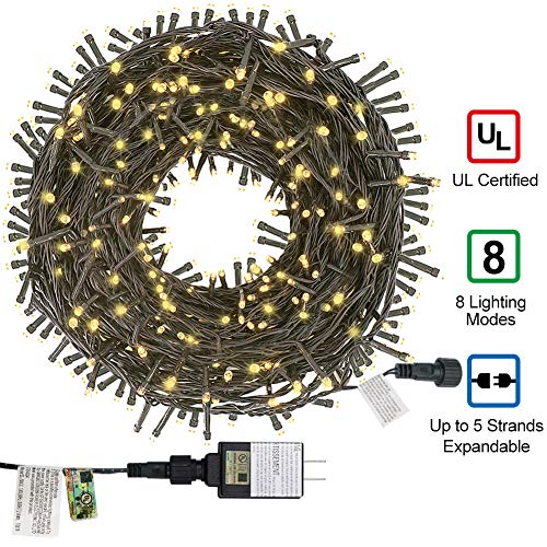 Product Cover Twinkle Star 66ft 200 LED Christmas Tree String Lights UL Safe Certified Outdoor Fairy Lights Plug in, Expandable Green Wire Clear Bulbs Mini Lights 8 Modes, Xmas Wedding Party Decoration, Warm White