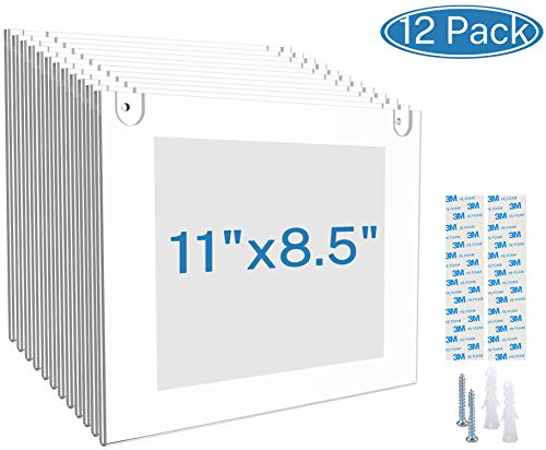 Product Cover MaxGear Acrylic Sign Holder 11 X 8.5 Wall Mount Sign Holder Clear Plastic Picture Frames with 3M Tape Adhesive and Screws for Office, Home, Store, Restaurant - Horizontal, 12 Pack