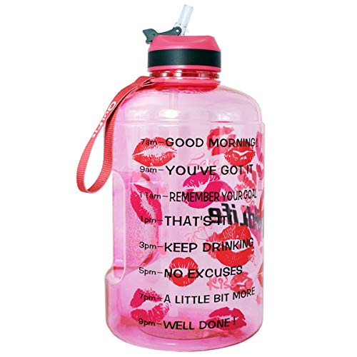 Product Cover BuildLife Gallon Motivational Water Bottle with Time Marked to Drink More Daily and Nozzle,BPA Free Reusable Gym Sports Outdoor Large (128OZ) Capacity (Lips, 1 Gallon)