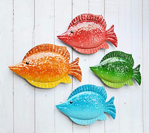 Product Cover ShabbyDecor Coastal Ocean Sea Metal Fish Hanging Wall Art Decor Set of 4 for Outdoor or Indoor