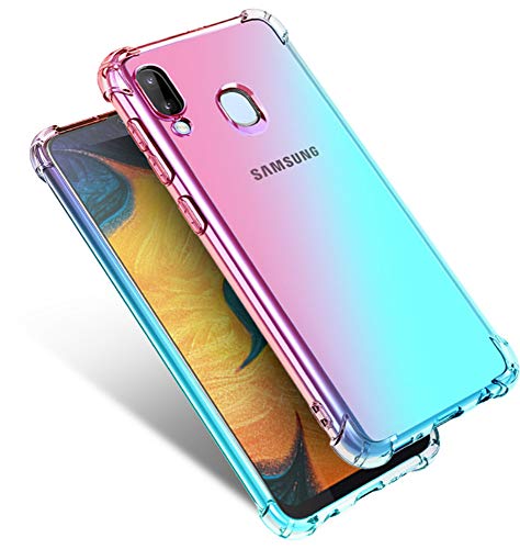 Product Cover Starhemei for Galaxy A20 Case, Galaxy A30 Case, Shockproof Gasbag Case Gradient Color Anti-Fall Soft Silicone Anti-Drop Phone Case for Samsung Galaxy A20 (Pink&Green)