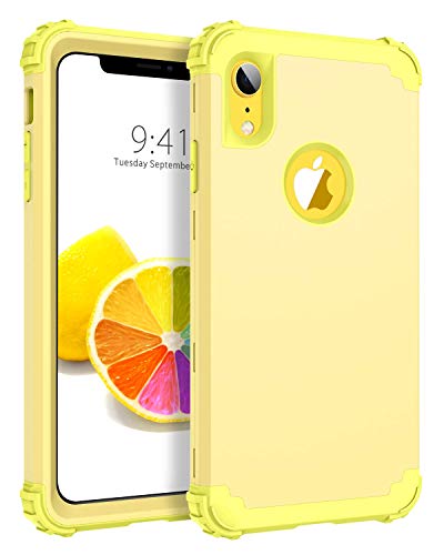 Product Cover BENTOBEN iPhone XR Case, iPhone XR Phone Case, 3 in 1 Heavy Duty Rugged Hybrid Solid Hard PC Cover Soft Silicone Bumper Impact Resistant Shockproof Protective Case for Apple iPhone XR, Yellow Lemon