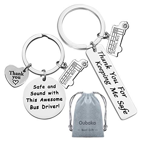 Product Cover Bus Driver Keychain Gift,Bus Driver Appreciation Gift Bus Driver Thank You Gift Safe and Sound with This Awesome Bus Driver!&Thank You For Keeping Me Safe