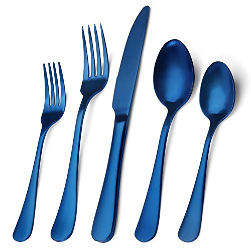 Product Cover Matte Blue Silverware Set, Satin Finish 20-Piece Stainless Steel Flatware Set, Kitchen Utensil Set Service for 4, Tableware Cutlery Set for Home and Restaurant, Dishwasher Safe