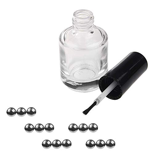 Product Cover Eco-Fused Transparent Clear Empty Nail Polish Bottles - with Dupont Brushes - Set of 6 - Also Includes 6x Plastic Funnels, 12x Mixing Balls and 20x Sticker Labels - Making your Own Nail Polish