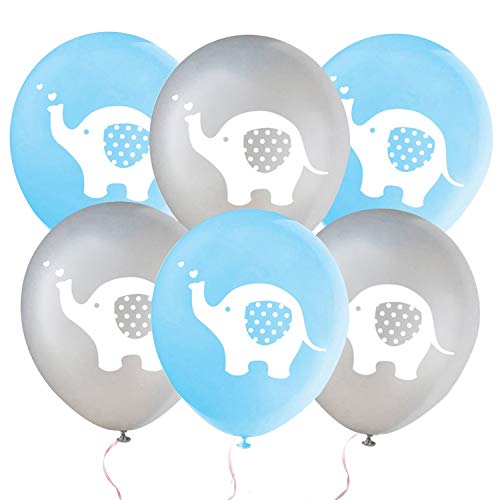 Product Cover 32 Pieces Elephant Balloon Baby Shower Boy Blue and Grey Elephant Latex Balloons for Kids Birthday Party Gender Reveal Animal Themed Party Supplies(Blue & Grey)