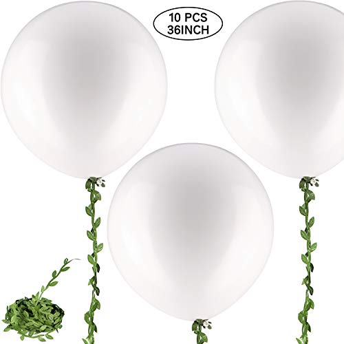 Product Cover 10 Pieces 36 Inch/ 18 Inch White Balloons White Giant Balloons with 65 Feet Long Artificial Vine for Wedding Birthday Valentine's Day Party Decorations (36 Inch)