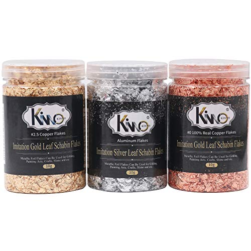 Product Cover KINNO Gilding Flakes - Color 2.5 Imitation Gold, Silver, Color 0 Real Copper, 3 Bottles Metallic Foil Flakes for Painting Arts and Crafts,Nail Art