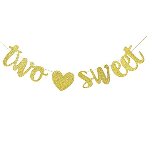 Product Cover Two Sweet Gold Glitter Banner,Baby 2nd Birthday Party Sign Decorations