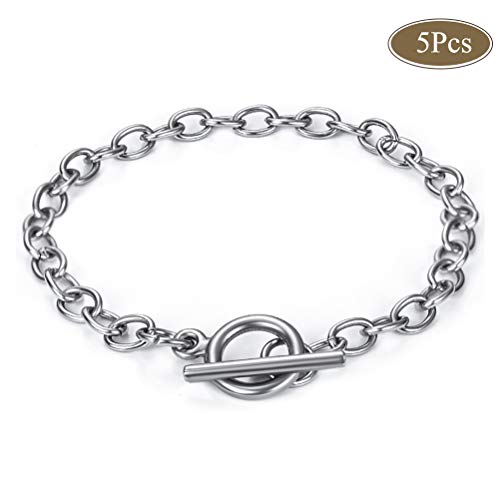 Product Cover Chain Bracelets Stainless Steel Link Bracelet Connectors with OT Toggle Clasps Jewelry Findings for Women Girls 5Pcs