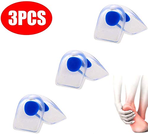 Product Cover 3 Pair Gel Heel Cups Plantar Fasciitis Inserts - Silicone Heel Cup Pads for Bone Spurs Pain Relief Protectors of Your Sore or Bruised Feet Best Insole Gels Treatment (Blue, Large)