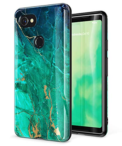 Product Cover GVIEWIN Marble Google Pixel 2 XL Case, Ultra Slim Thin Glossy Soft TPU Rubber Gel Phone Case Cover Compatible Google Pixel 2 XL 2017 Release (Green/Gold)