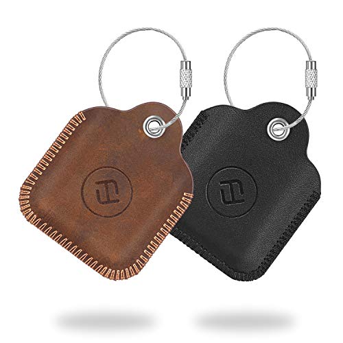 Product Cover [2 Pack] Fintie Genuine Leather Case for Tile Mate/Tile Pro/Tile Sport/Tile Style/Cube Pro Key Finder Phone Finder, Anti-Scratch Protective Skin Cover with Keychain