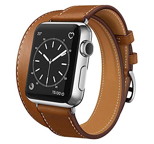 Product Cover SUPSUN Compatible for Iwatch Band, Genuine Leather Iwatch Bands Series 1 2 3 4 5 for Women Designer Replacement Band Compatible with Iwatch Series 5/4/3/2/1 (D-Brown, 42mm/44mm)