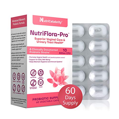 Product Cover NutriFlora-Pro Probiotics for Women - Cranberry Supplement, Supports Vaginal & Urinary Health, 10 Billion CFU Guaranteed, 6 Strains, Digestive & Immune System Support (60 Caps)