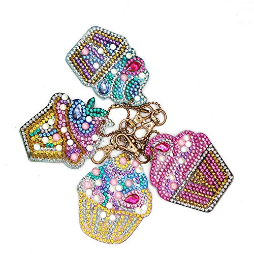 Product Cover 4 pcs DIY Diamond Painting Keychain 5D Mosaic Making Full Drill Special Shape Diamond Painting Pendant for Art Craft Key Ring Phone Charm Bag Decor Cake