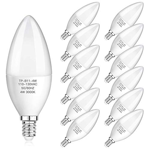 Product Cover E12 Candelabra LED Bulbs, 400Lumens, SHINE HAI Updated 3000K Warm White LED Chandelier Bulbs, 40W Equivalent, B11 LED Candle Light Bulbs, CRI85+, Non-Dimmable, Pack of 12
