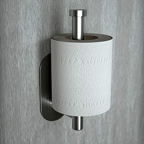 Product Cover Cerekony Adhesive Toilet Paper Holder, Roll Holder Small Space for Kitchen Bathroom Utility Hooks Stick on Wall Stainless Steel Brushed Nickel