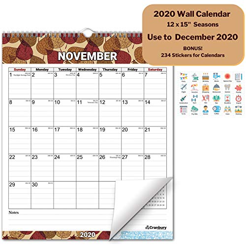 Product Cover Large 12x15 Wall Calendar 2020 Calendar (Seasons) Monthly 2020 Wall Calendar, Use Now to December 2020, with Stickers for Calandars, Hanging Office Calendar by Cranbury