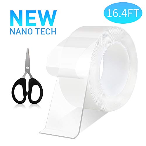 Product Cover Nano Adhesive Tape Sticky Multi-Function Transparent Double-Sided Tape with Scissors, Anti-Slip Traceless Washable Reusable Gel Pad Grip for Paste Photos, Kitchen Tools, Fix Carpet Mats(16.4 ft)