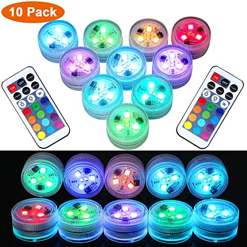 Product Cover 10Pcs Remote Submersible LED Lights Waterproof Tea Lights Underwater Lights Battery Powered Flameless LED Accent Light for Party Event Vase Fishtank Halloween Christmas Wedding
