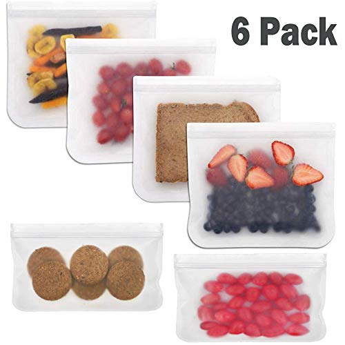 Product Cover Reusable Sandwich Bags - BPA FREE Reusable Storage Bags for Extra Thick FDA Grade Ziplock Kids Snacks Bags, Freezer Safe Baggies Ideal For Food, Make-up, Stationery,Travel Home Organization ((6 Pack)