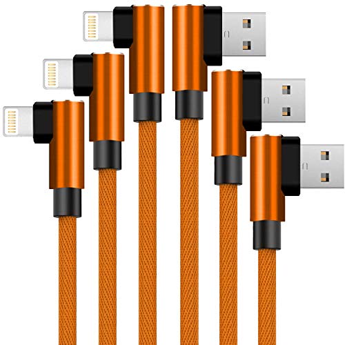 Product Cover Boost Chargers 3-Pack 6FT Charging Cable Nylon Braided 90 Degree Fast Charging USB Power Charge & Sync Cord Compatible with iPhone Xs/XS Max/XR/X / 8/8 Plus / 7/7 Plus 6/6S 5/5S/SE Pad- Royal Orange