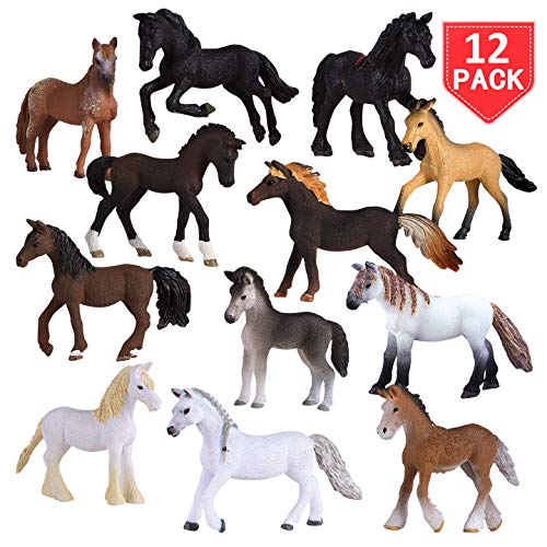 Product Cover Liberty Imports Set of 12 Deluxe Horse Figurines for Kids - Realistic Toy Pony Figures Bulk Animal Variety Cake Toppers Gift Pack