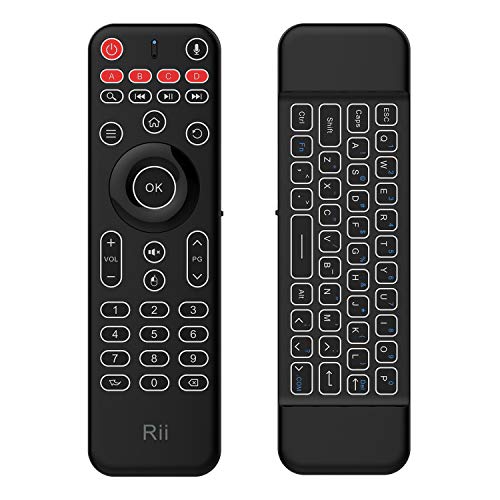 Product Cover Rii Wireless Remote Conctroller,Keyboard with Air Mouse,Microphone Voice Search Keyboard,Backlight Remote,Rechargeable Keyboard for Android TV Box,Smart TV,HTPC,Raspberry Pi,Android,Windows,M