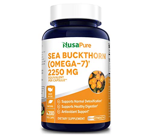 Product Cover Sea Buckthorn (Omega 7) 2250mg 200 Veggie Powder Caps - Extract 5:1, Non-GMO & Gluten Free - No Fish Burp, Omega-7 Palmitoleic Acid, Weight Loss