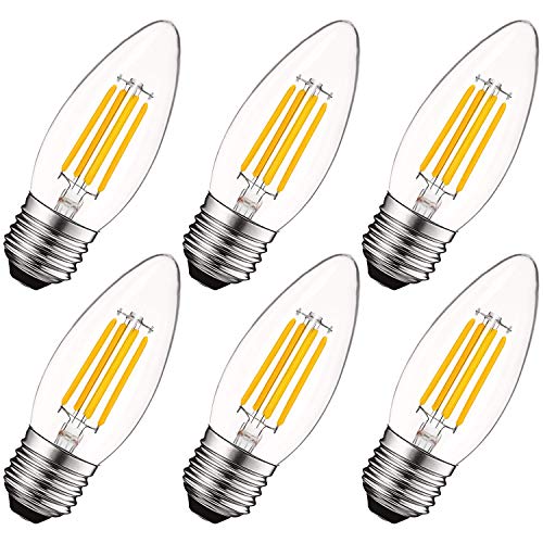 Product Cover Luxrite 5W Vintage E26 Candelabra LED Bulbs 60W Equivalent, 550 Lumens, 2700K Warm White Dimmable, Medium Base Candelabra Bulb, Torpedo Tip Clear Glass, Edison Filament Light Bulb, UL Listed (6 Pack)