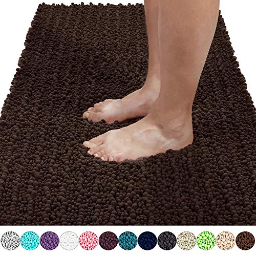 Product Cover Yimobra Original Luxury Shaggy Bath Mat, Super Absorbent Water, Non-Slip, Machine-Washable, Soft and Cozy, Thick Modern for Bathroom Bedroom (44.1 X 24 Inches, Brown)